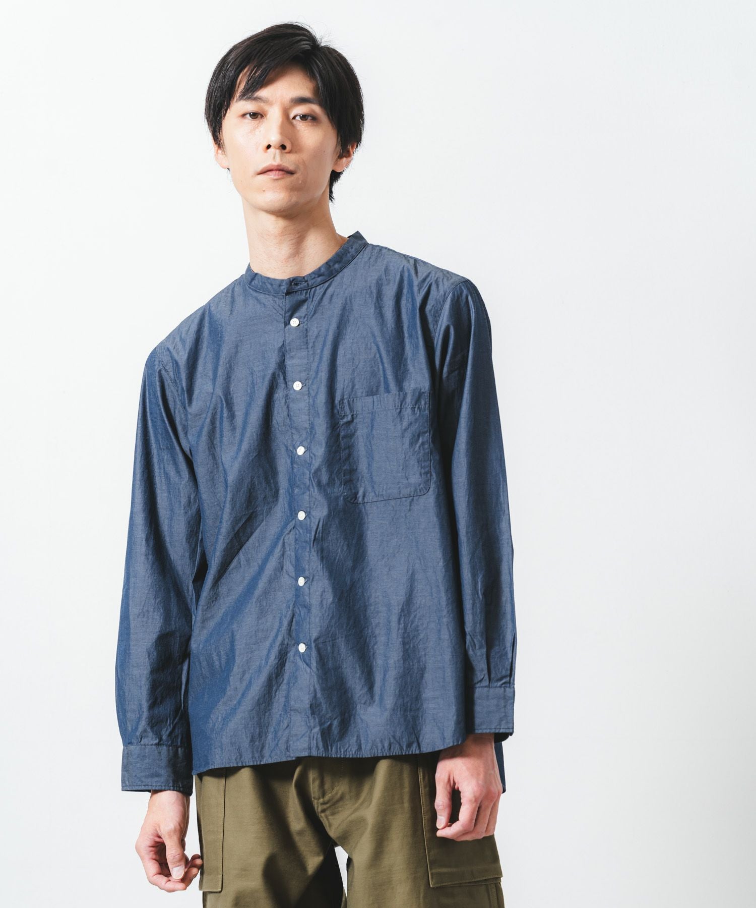 超長綿100/2シャンブレースタンドシャツ | quadro (クオドロ) 公式