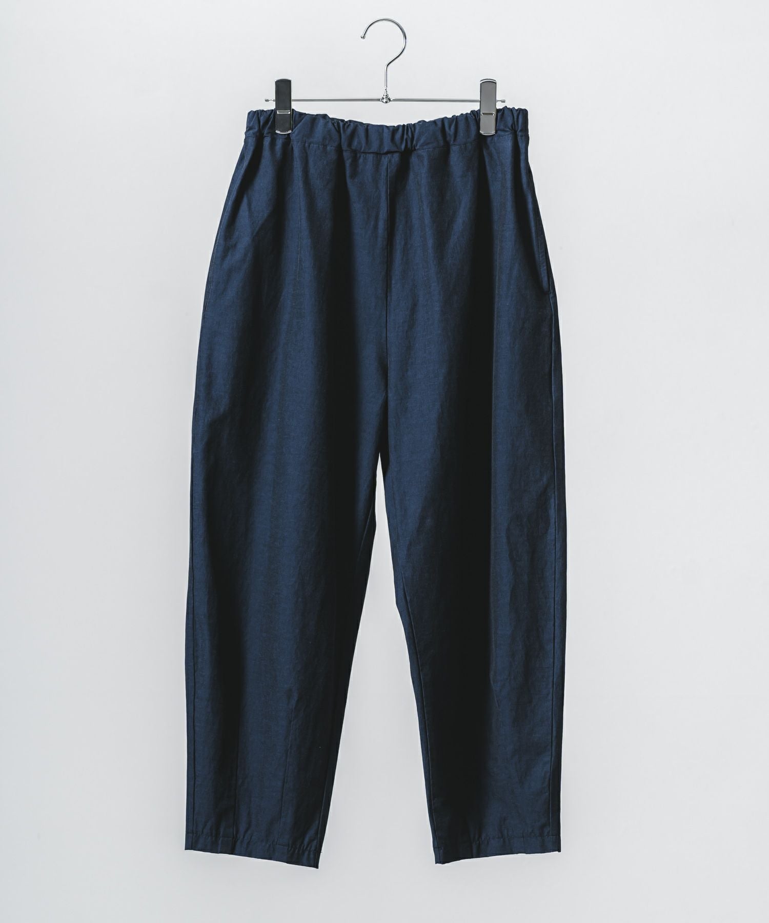 45R インディゴコットンリネンハケ目ワイドPANTS 0 ネイビー コットンリネンストレッチタックワイドパンツ | quadro (クオドロ