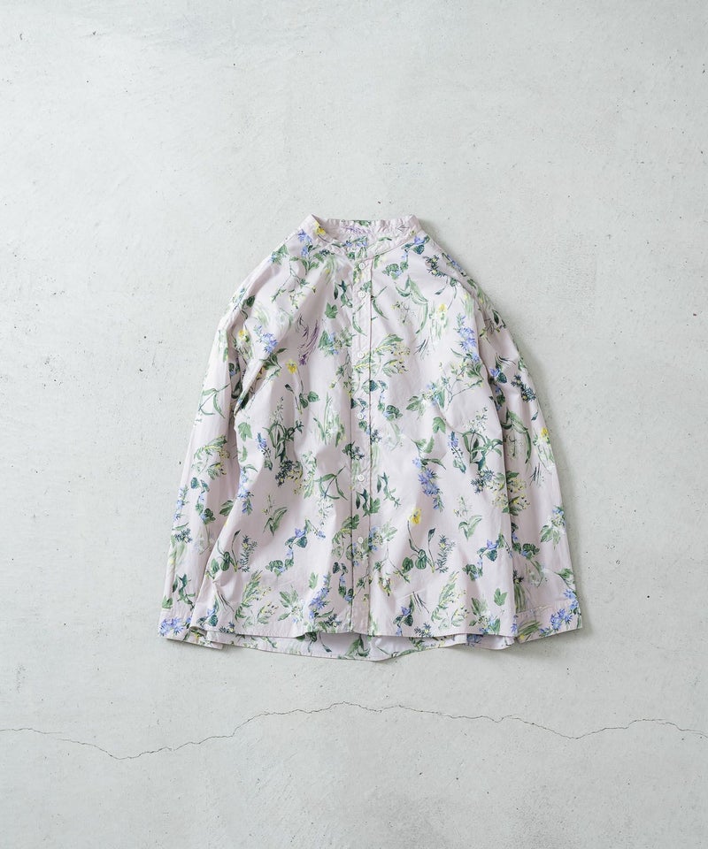 ローン花柄ptスタンドカラーAラインワイドシャツ キナリベース
