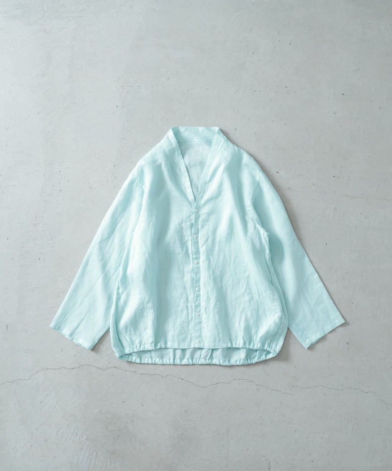 60リネン裾ゴムカーディガン ミント