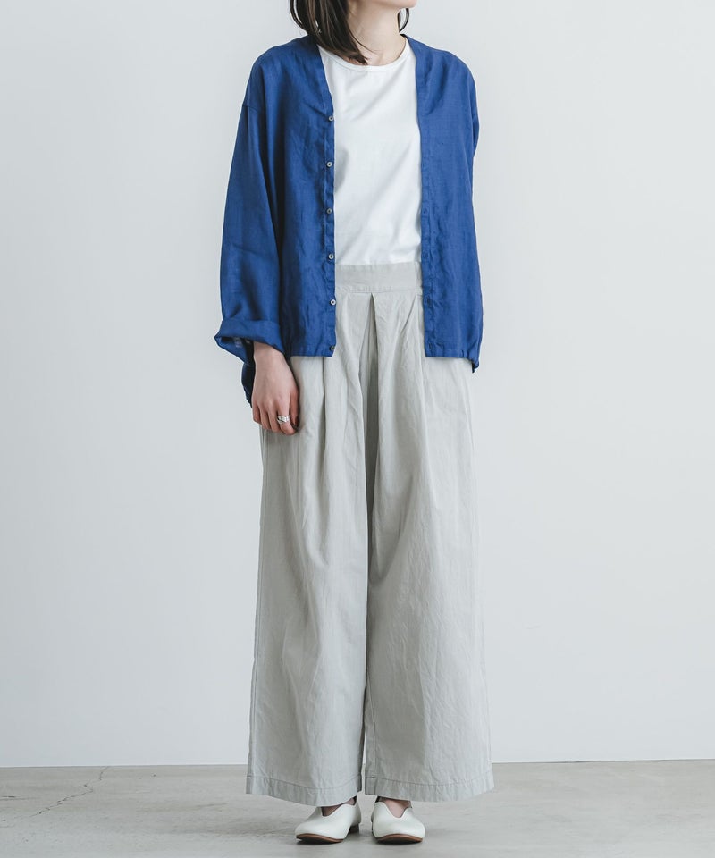 60リネン裾ゴムカーディガン ダークブルー