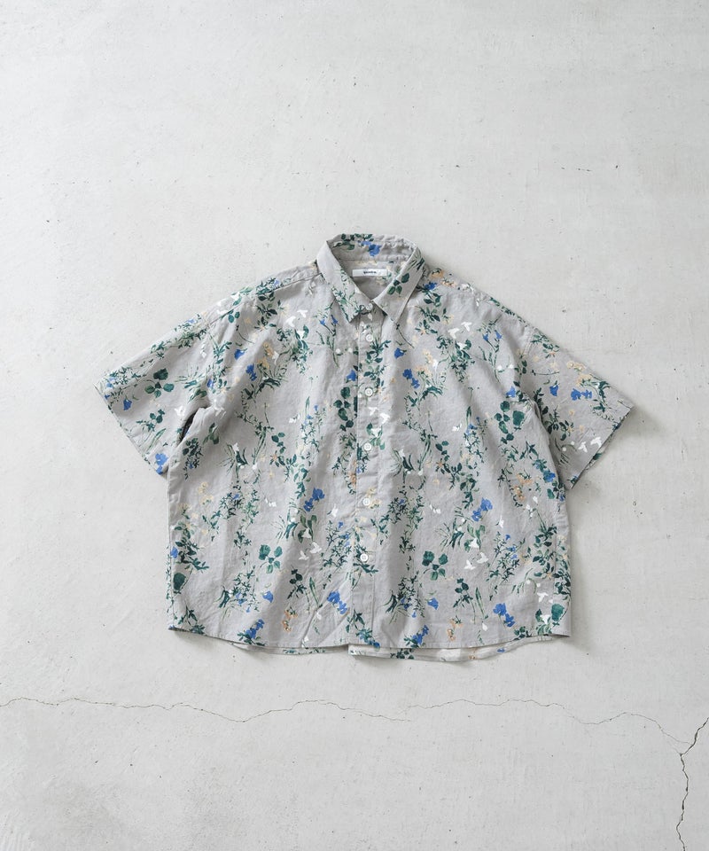綿麻シーチング花柄pt5分袖レギュラーカラーワイドシャツ【WOMEN 
