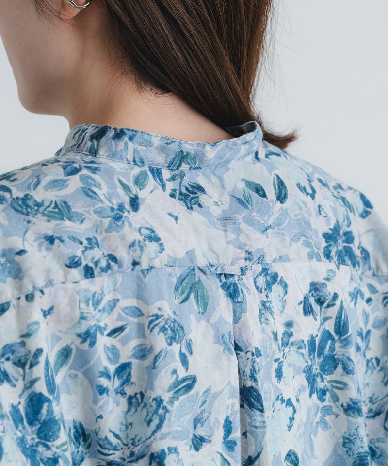 60ローン花柄pt5分袖スタンドカラーワイドシャツ【WOMEN】 | quadro 