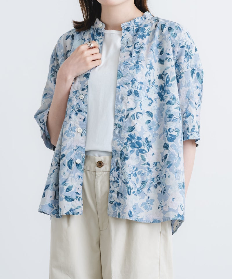 60ローン花柄pt5分袖スタンドカラーワイドシャツ【WOMEN】 | quadro 