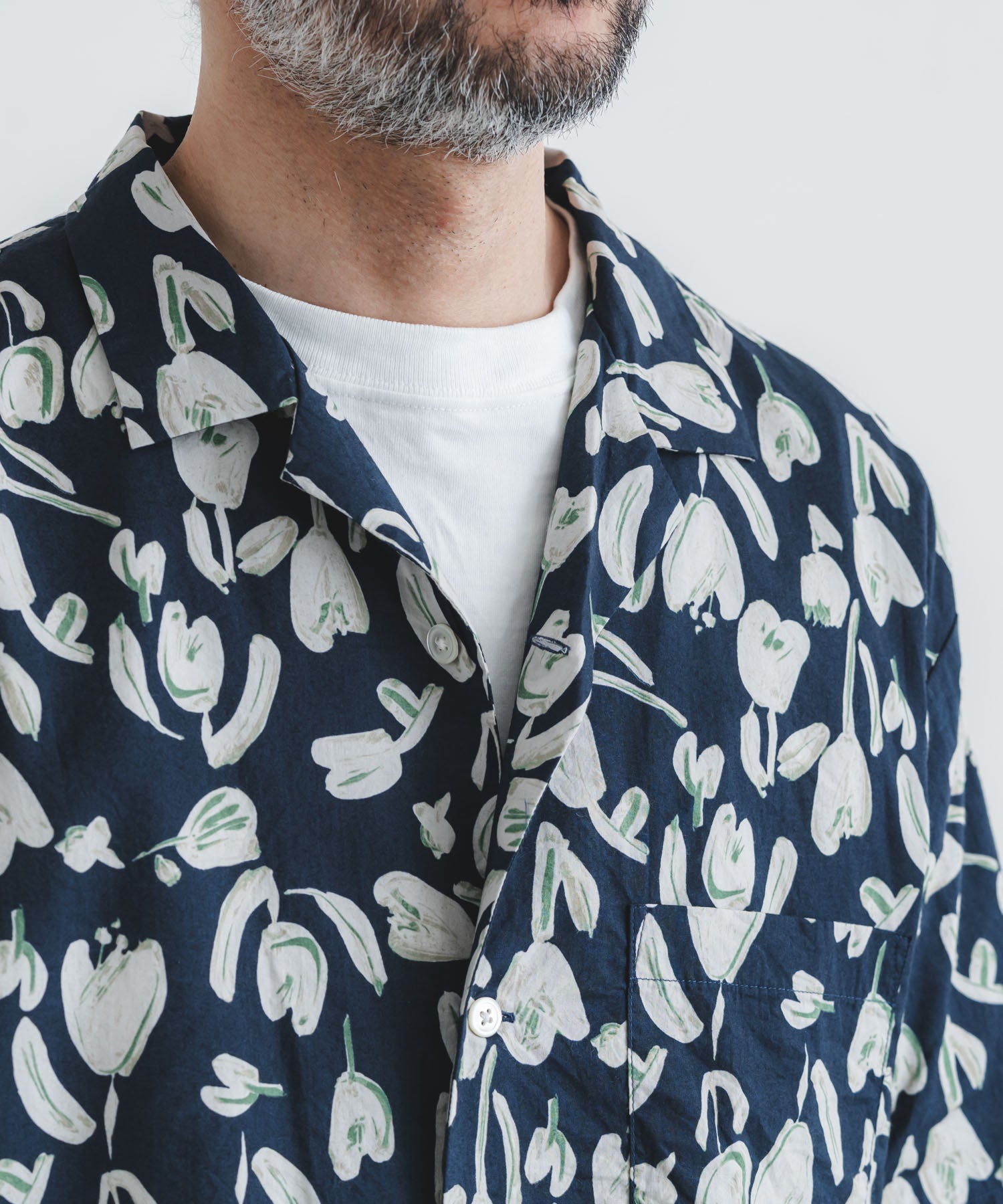 綿レーヨンローン花柄ptオープン半袖シャツ【MEN】 | quadro (クオドロ