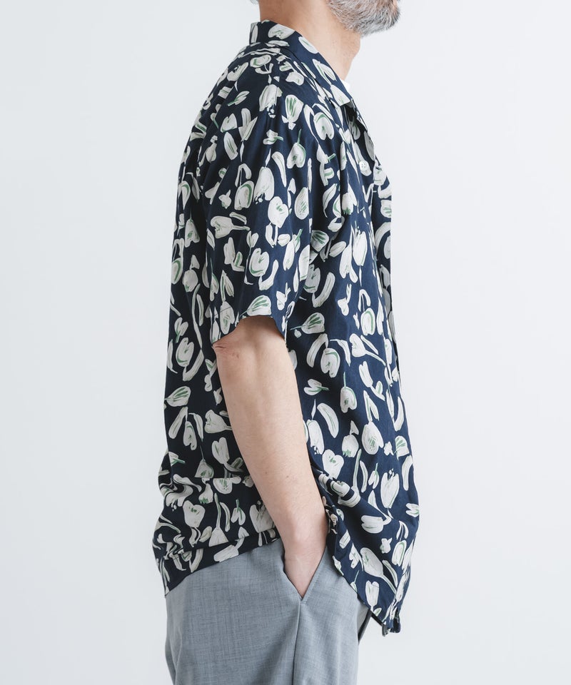 綿レーヨンローン花柄ptオープン半袖シャツ【MEN】 | quadro (クオドロ 