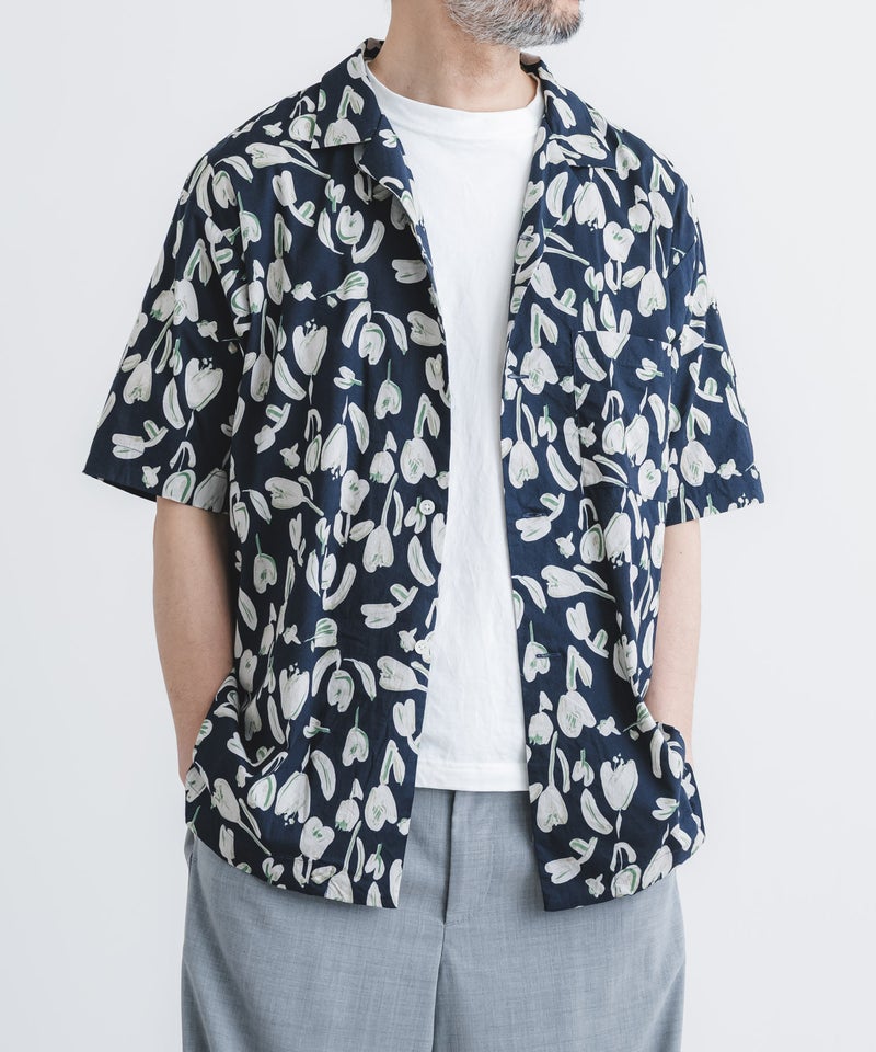 綿レーヨンローン花柄ptオープン半袖シャツ【MEN】 | quadro (クオドロ
