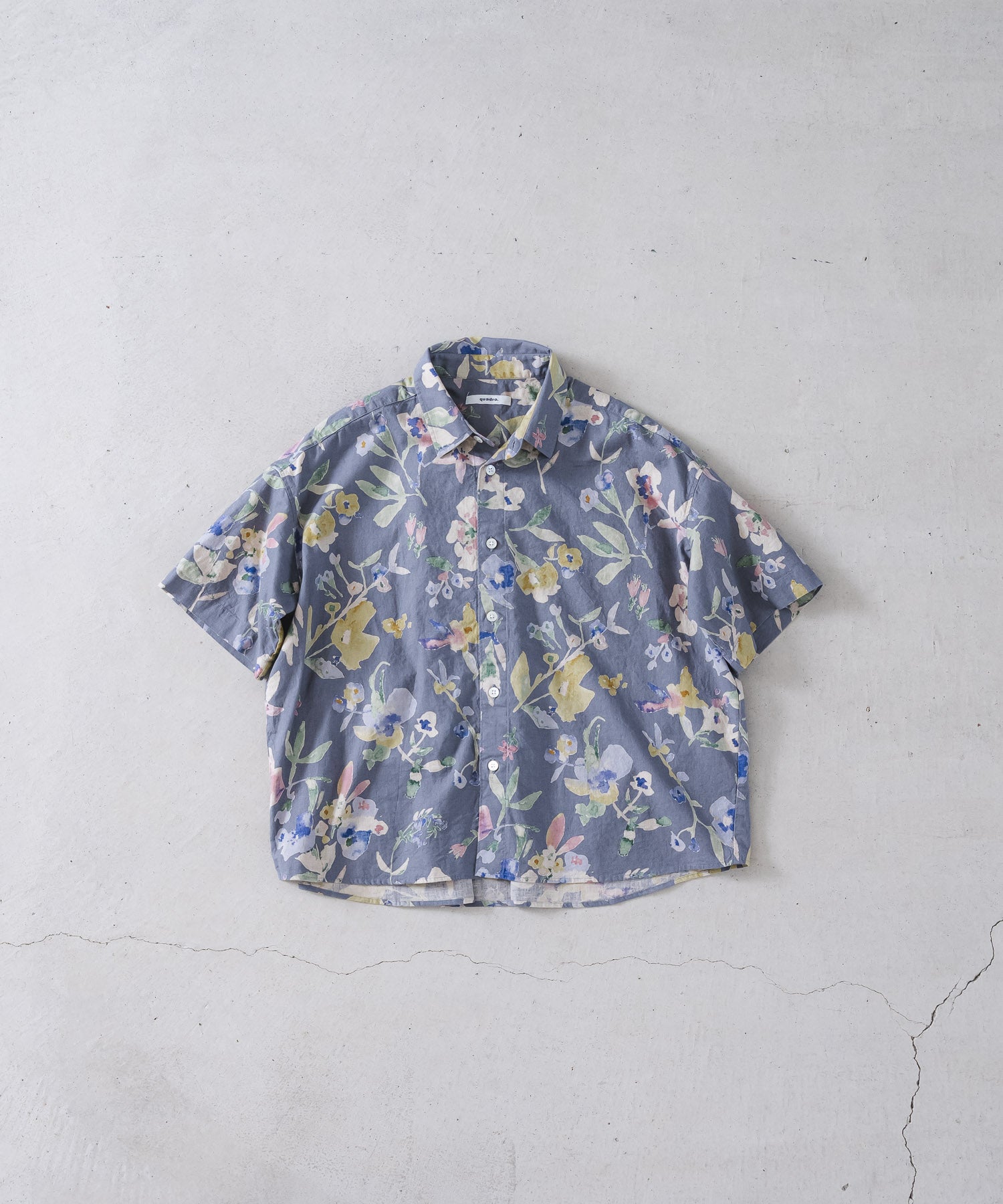 綿麻シーチング花柄pt5分袖レギュラーカラーワイドシャツ【WOMEN